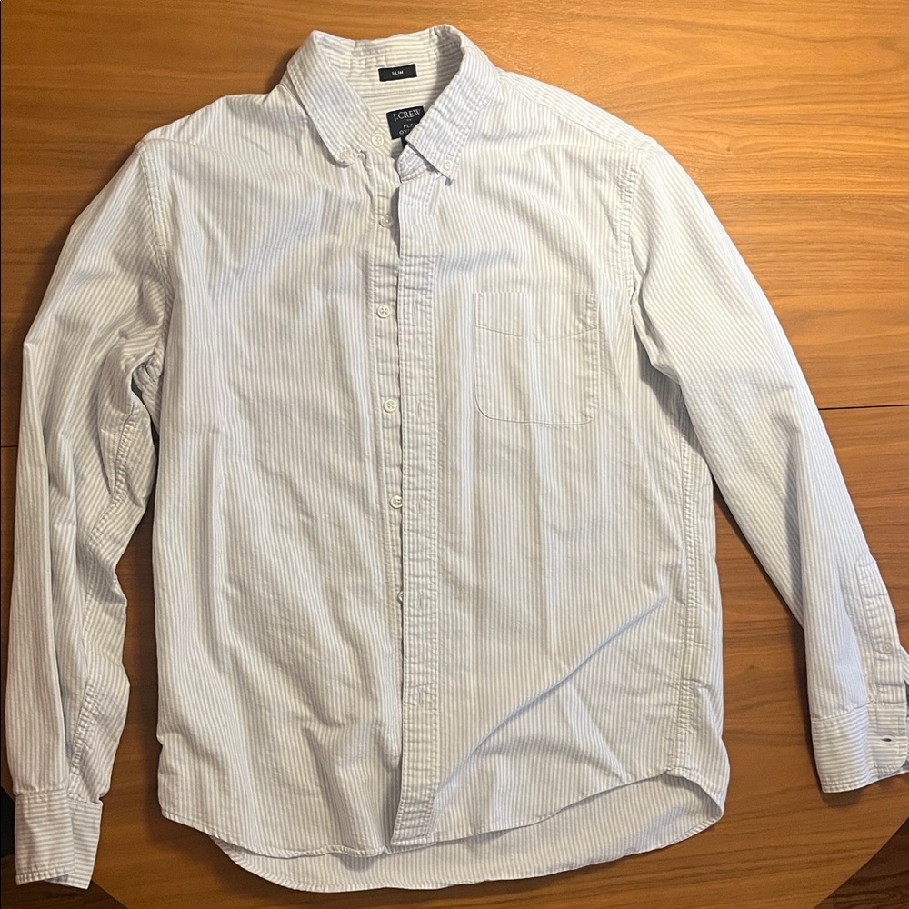 JCrew Men's Light Blue Striped Button-Down Shirt Oxford